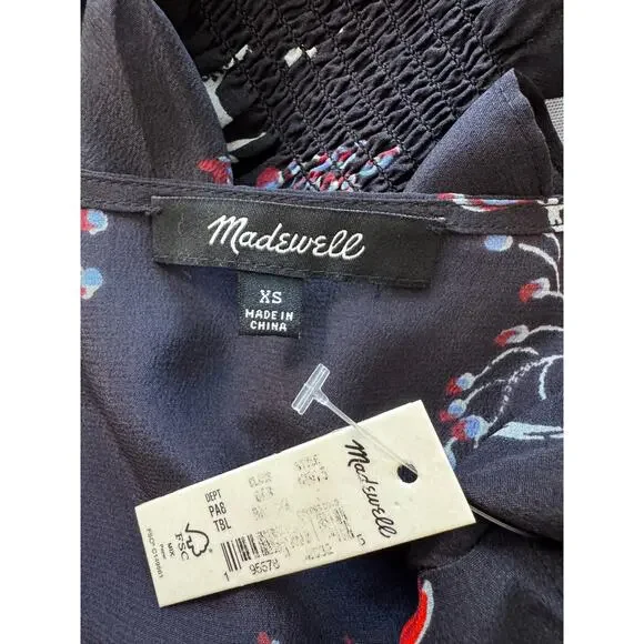 New MADEWELL Women's Loose Bouquet Night Vision Smocked Sleeve Wrap Top Size XS - Picture 7 of 8